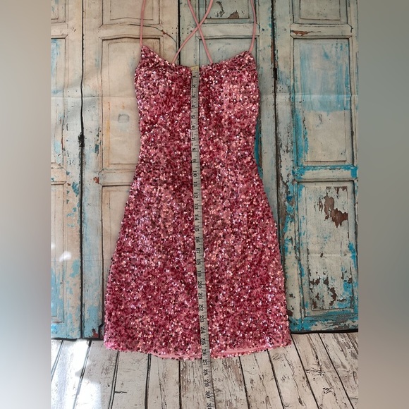 Pink sequined homecoming dress or banquet dress. - Picture 4 of 9